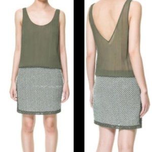 Zara | Trafaluc Olive Green Sheer Dress • Beaded